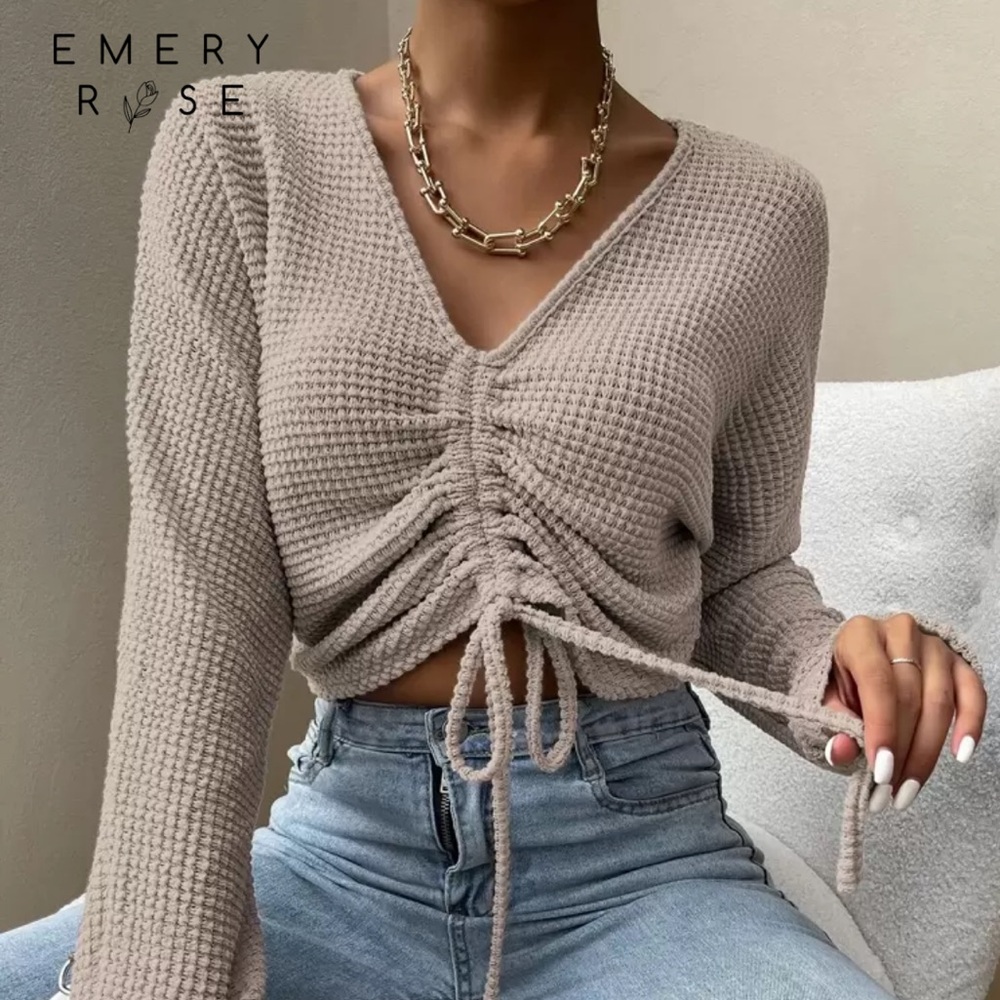 Emery Rose Beige Knit Crop Top